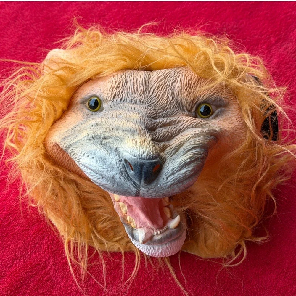 CreepyParty Lion Latex Mask Adult One Size Tan New Realistic Faux Fur Mane